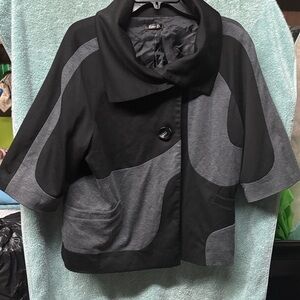 Zoe D. Black and Gray Cape Jacket 3/4